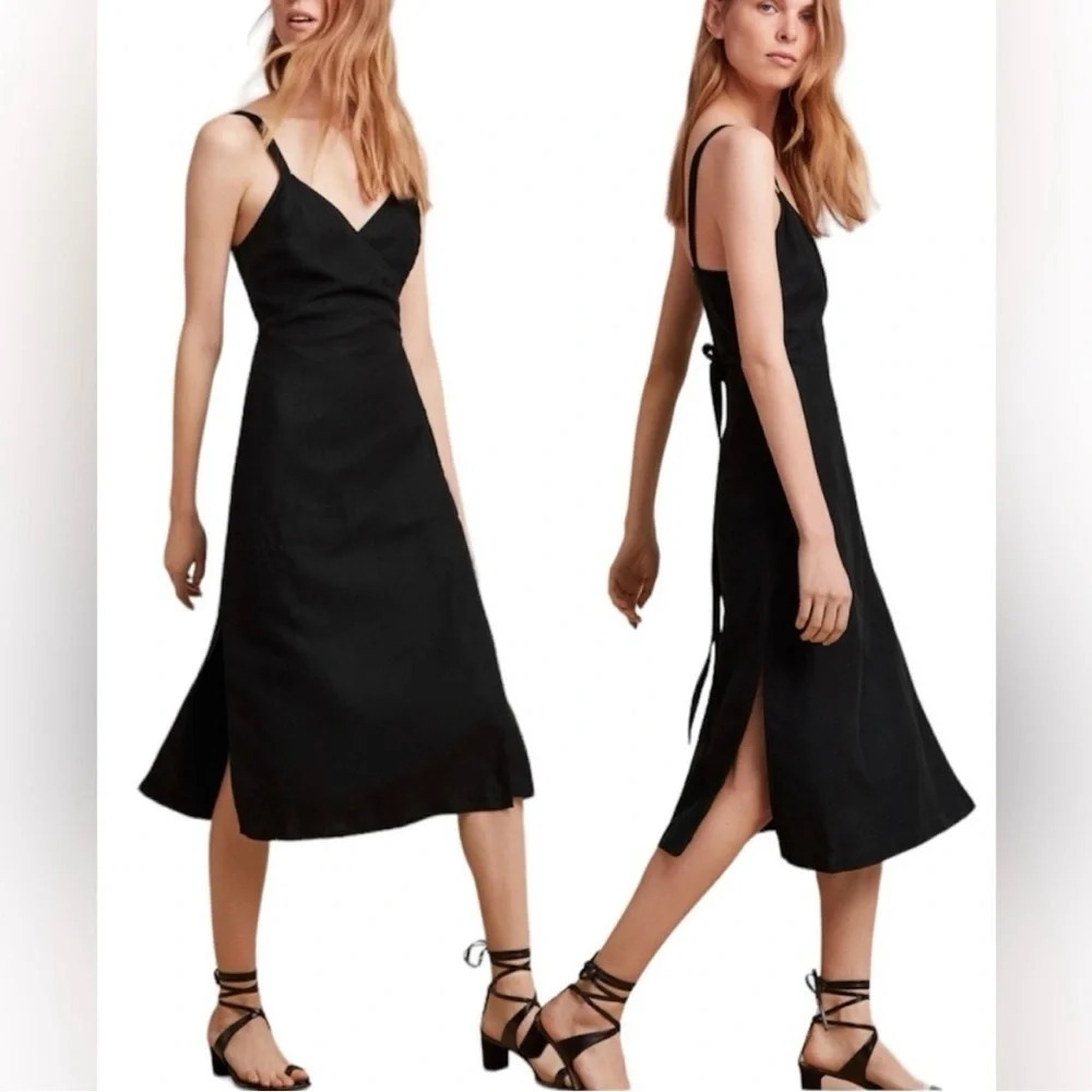 Wilfred Aritzia Astere Midi Black Sleeveless Tank Wrap Dress Size XS